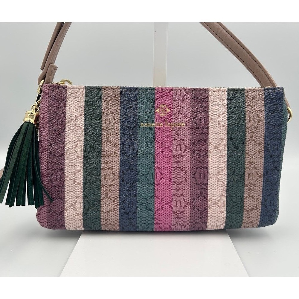 Nanette Lepore Royal Toned Striped Crossbody Bag Wristlet Clutch Vegan‎ Leather